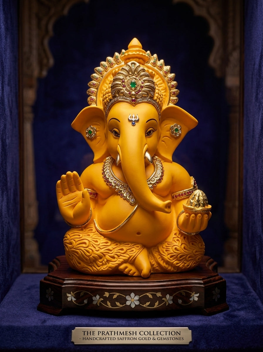 DivineAura™ Yellow Gold Finish Ganesha Idol for Car Dashboard Home Decor Gifting Diwali Birthday Festivals 3.5 x 2 Inches