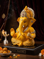 DivineAura™ Yellow Gold Finish Ganesha Idol for Car Dashboard Home Decor Gifting Diwali Birthday Festivals 3.5 x 2 Inches