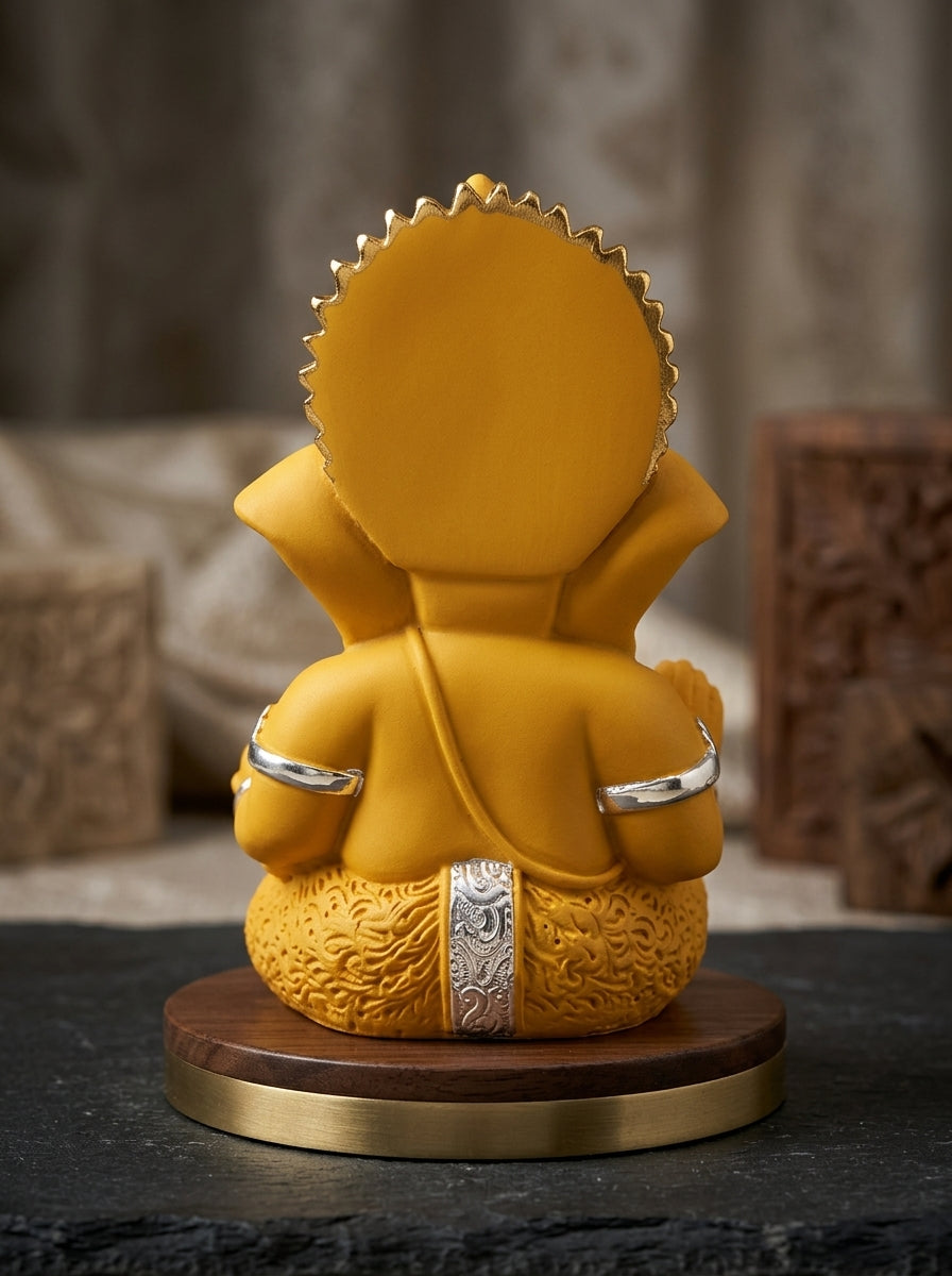 DivineAura™ Yellow Gold Finish Ganesha Idol for Car Dashboard Home Decor Gifting Diwali Birthday Festivals 3.5 x 2 Inches