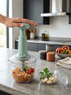 Indigo 650ml Premium Manual Push Chopper | Quick & Powerful Handheld Food Chopper with 3 Stainless Steel Blades for Vegetables, Fruits & Herbs