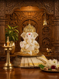 DivineAura™ Gold Finish Ganesh Idol (Not Real Gold) for Car Dashboard & Home Decor | Premium Ganpati Murti for Puja Room, Office Desk & Gifting (Gold & Cream Design)