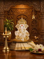 DivineAura™ Gold Finish Ganesh Idol (Not Real Gold) for Car Dashboard & Home Decor | Premium Ganpati Murti for Puja Room, Office Desk & Gifting (Gold & Cream Design)