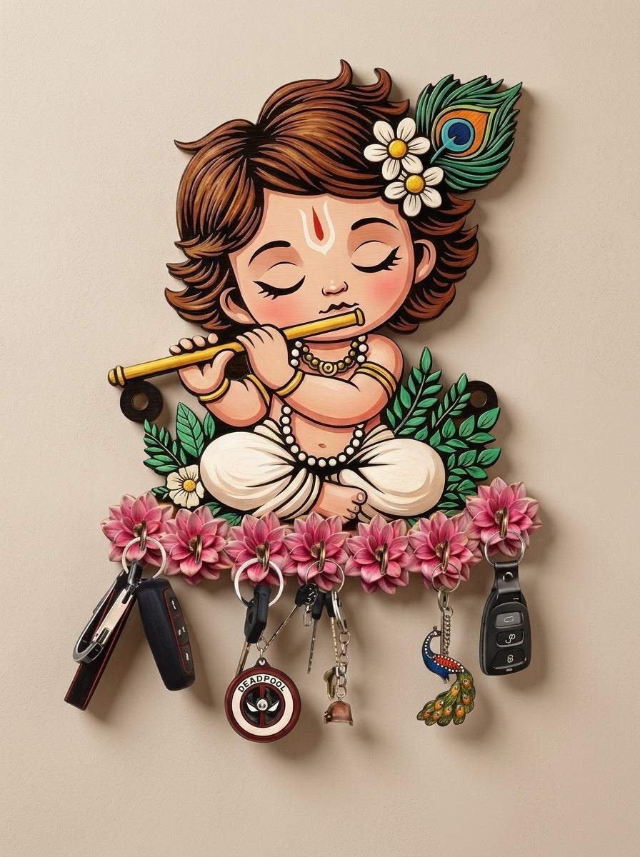 Cute Krishna Key Holder Wall Decor – Decorative Key Stand for Home Entrance