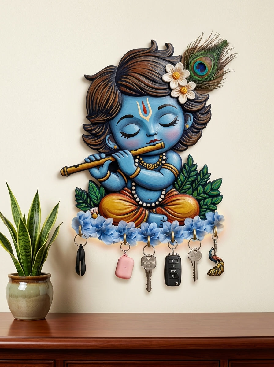 Cute Krishna Key Holder Wall Decor – Decorative Key Stand for Home Entrance