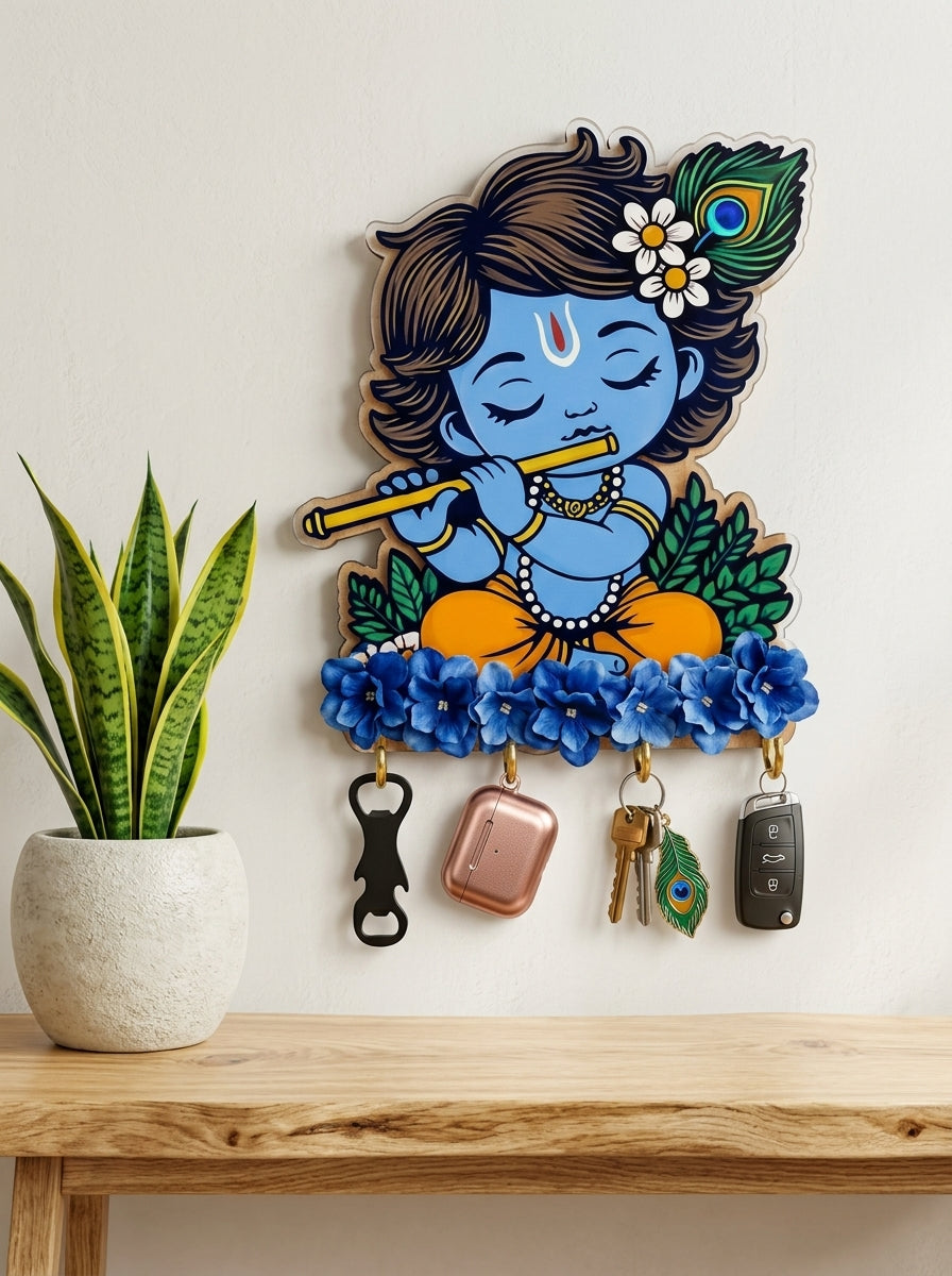 Cute Krishna Key Holder Wall Decor – Decorative Key Stand for Home Entrance