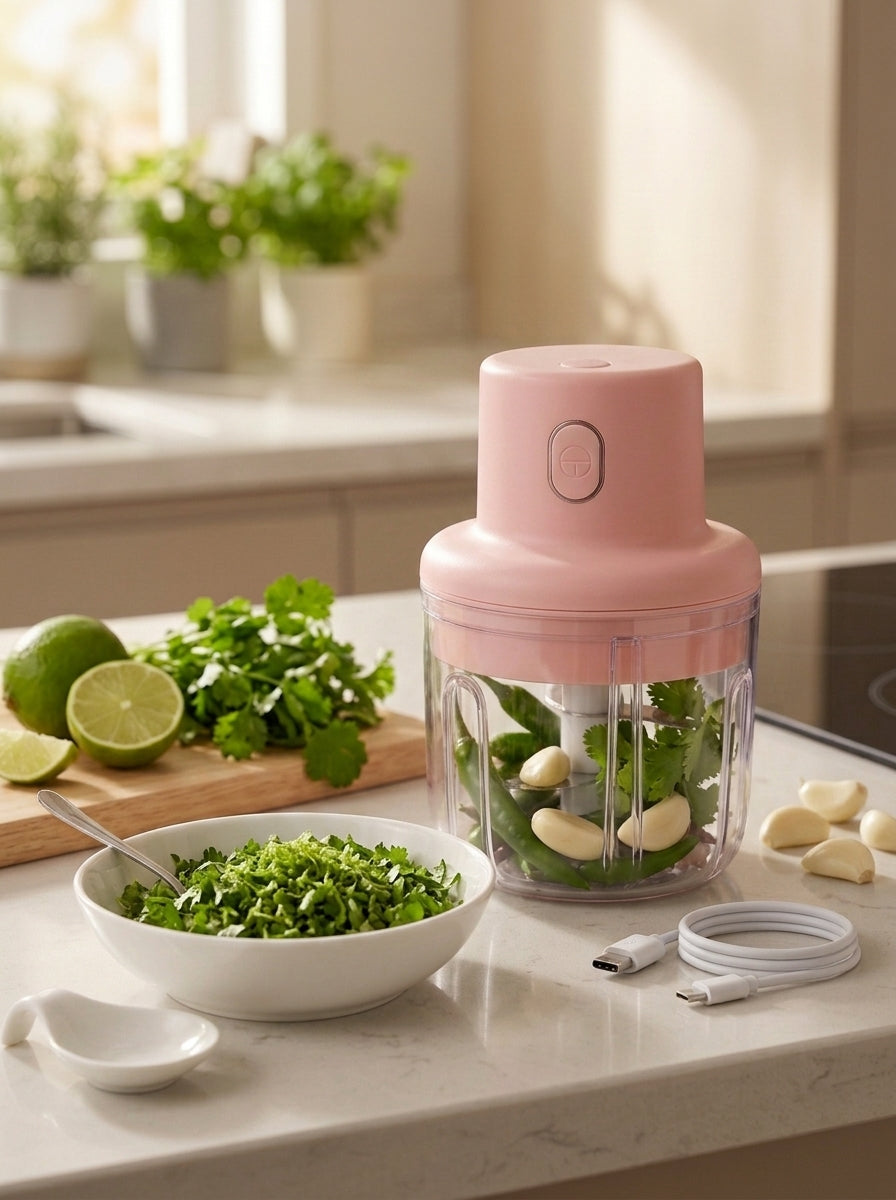 250 mL Electric Chopper with USB – Portable 3-Blade Food & Vegetable Chopper for Kitchen