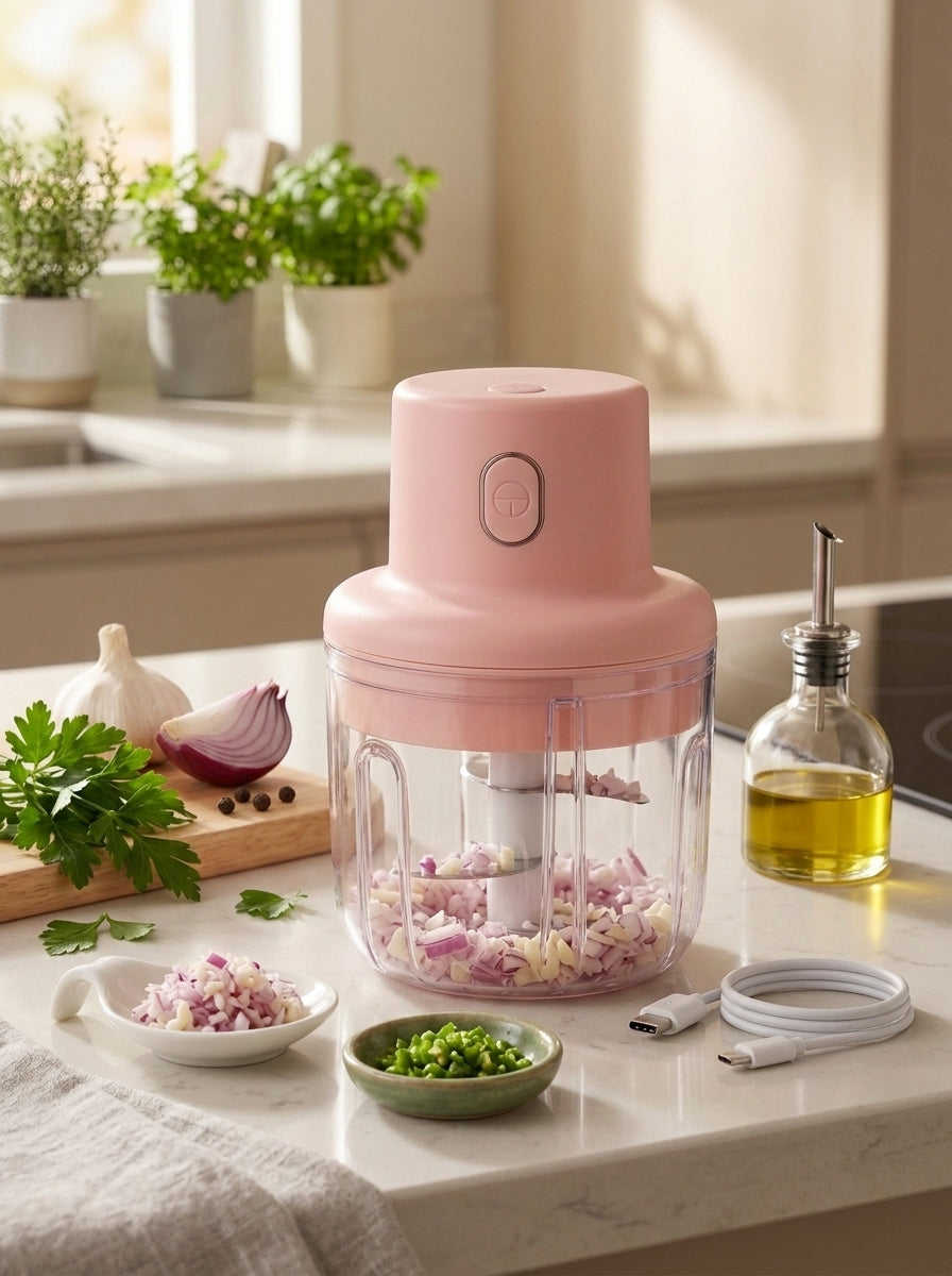 250 mL Electric Chopper with USB – Portable 3-Blade Food & Vegetable Chopper for Kitchen