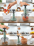 Indigo 650ml Premium Manual Push Chopper | Quick & Powerful Handheld Food Chopper with 3 Stainless Steel Blades for Vegetables, Fruits & Herbs