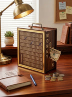 Wooden Money Saving Bank Box – Goal Tracker Coin Bank for Kids & Adults