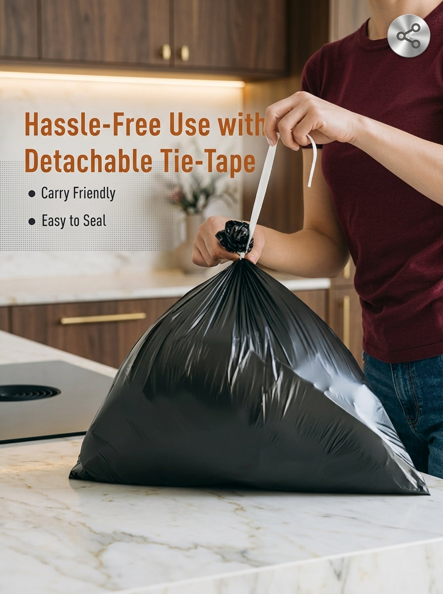 Presto! Garbage Bags | Medium | 180 Count | 30 Bags X 6 Rolls | 19 X 21 Inches | For Dry & Wet Waste | Black