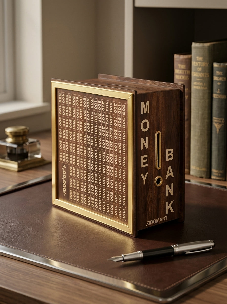 Wooden Money Saving Bank Box – Goal Tracker Coin Bank for Kids & Adults