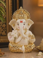 DivineAura™ Gold Finish Ganesh Idol (Not Real Gold) for Car Dashboard & Home Decor | Premium Ganpati Murti for Puja Room, Office Desk & Gifting (Gold & Cream Design)
