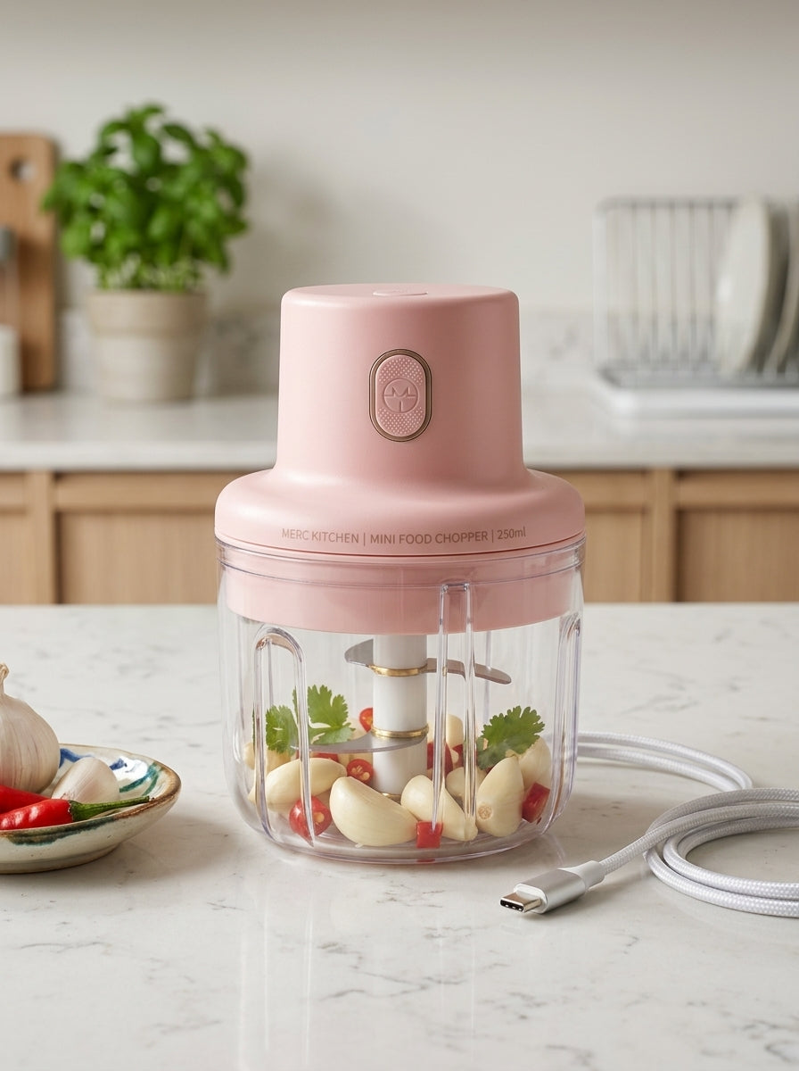250 mL Electric Chopper with USB – Portable 3-Blade Food & Vegetable Chopper for Kitchen